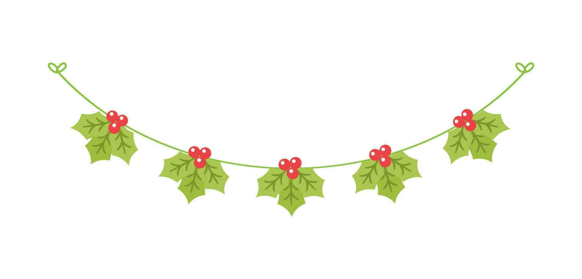 hangende maretak slinger vector illustratie, Kerstmis grafiek feestelijk winter vakantie seizoen vlaggedoek