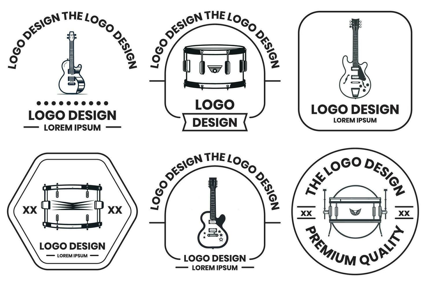 musical instrument logo in vlak lijn kunst stijl vector