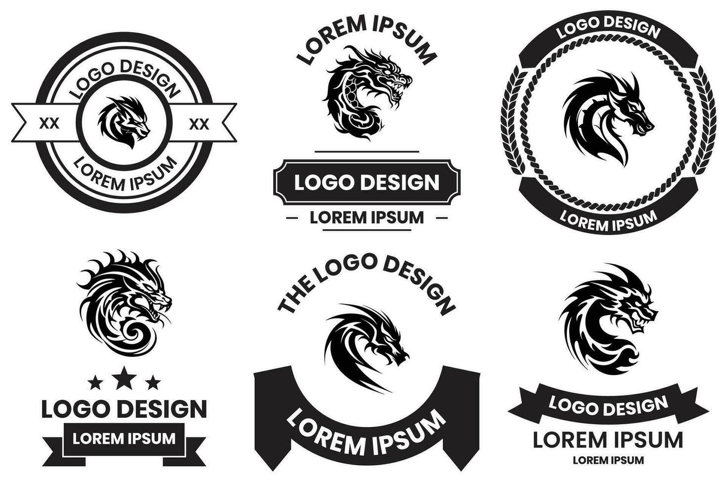 draak logo in vlak lijn kunst stijl vector