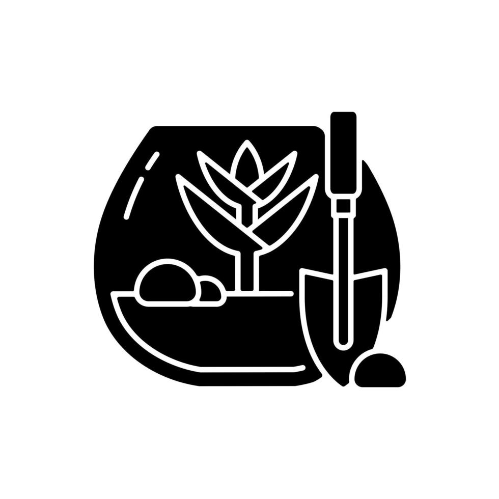diy tropisch terrarium zwart glyph-pictogram. groeiende planten in een vochtige omgeving. bosmossen onder glas. vetplanten in container. silhouet symbool op witte ruimte. vector geïsoleerde illustratie