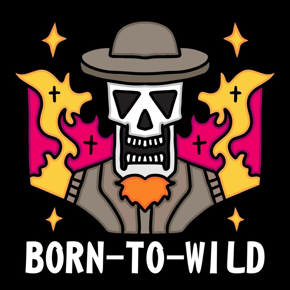 cowboy schedel in vuur en vlam ontwerp afbeelding voor t-shirt en kleding vector