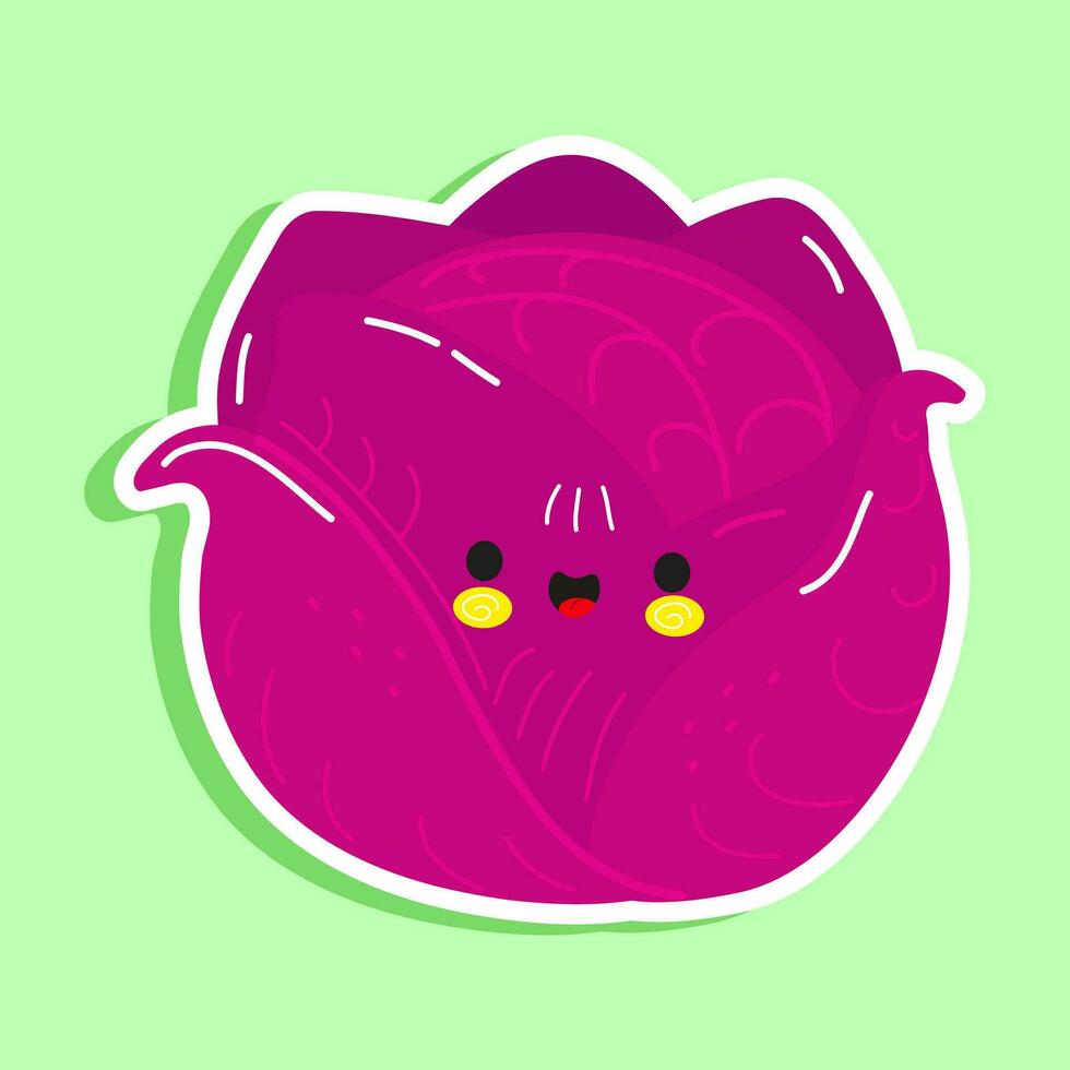 schattig grappig rood kool sticker karakter. vector hand- getrokken tekenfilm kawaii karakter illustratie icoon. geïsoleerd Aan groen achtergrond. rood kool karakter concept