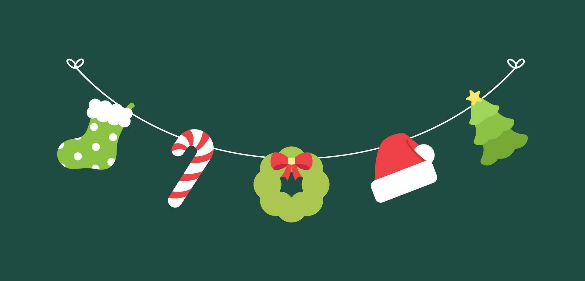 Kerstmis slinger vector illustratie, Kerstmis grafiek feestelijk winter vakantie seizoen vlaggedoek