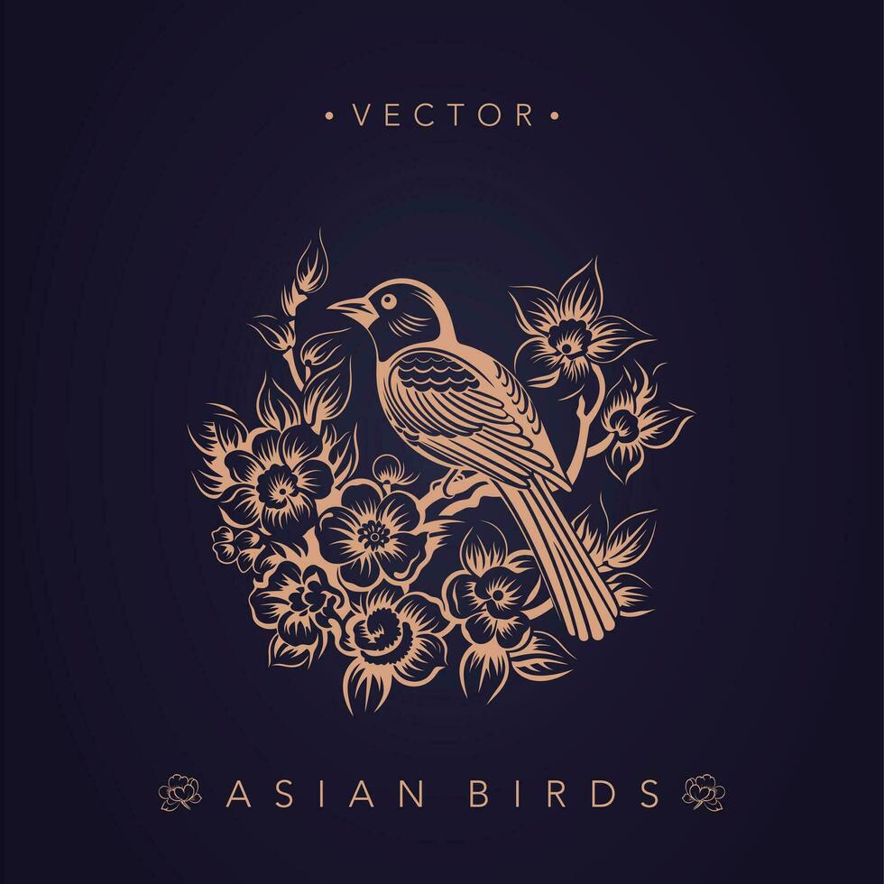 Aziatisch traditioneel vogel patronen oude Chinese bloem en vogel patronen vector