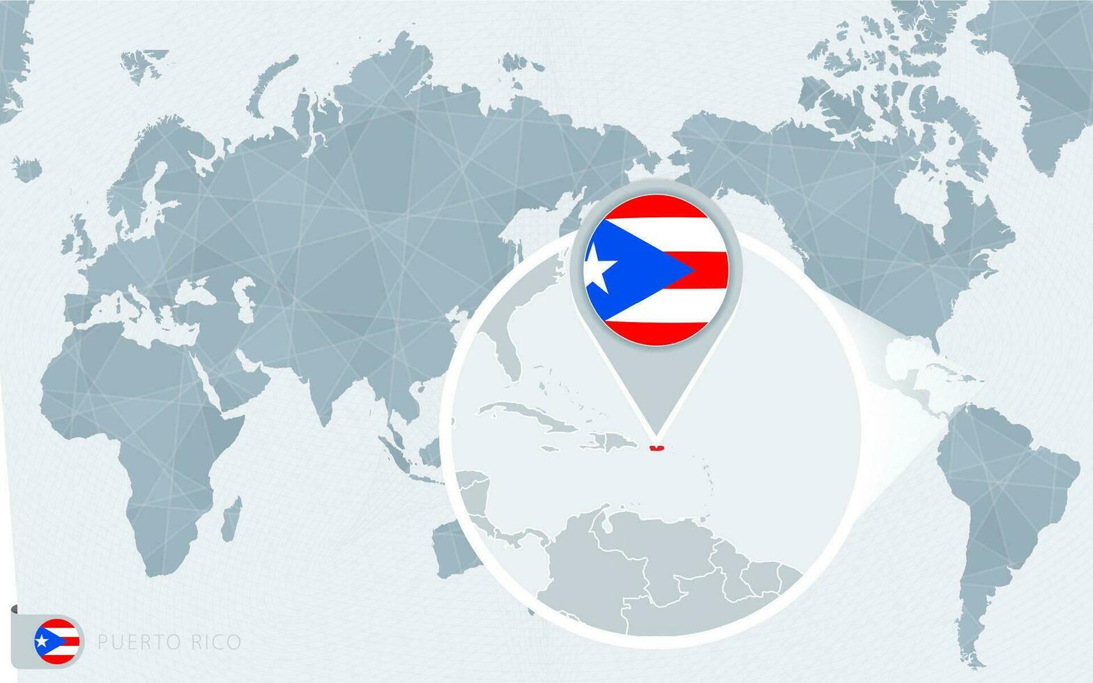 grote Oceaan gecentreerd wereld kaart met uitvergroot puerto rico. vlag en kaart van puerto rico. vector