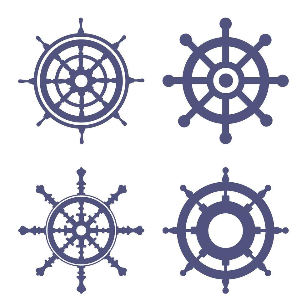silhouetten van zee roergangers. een reeks van stuurinrichting wielen vector