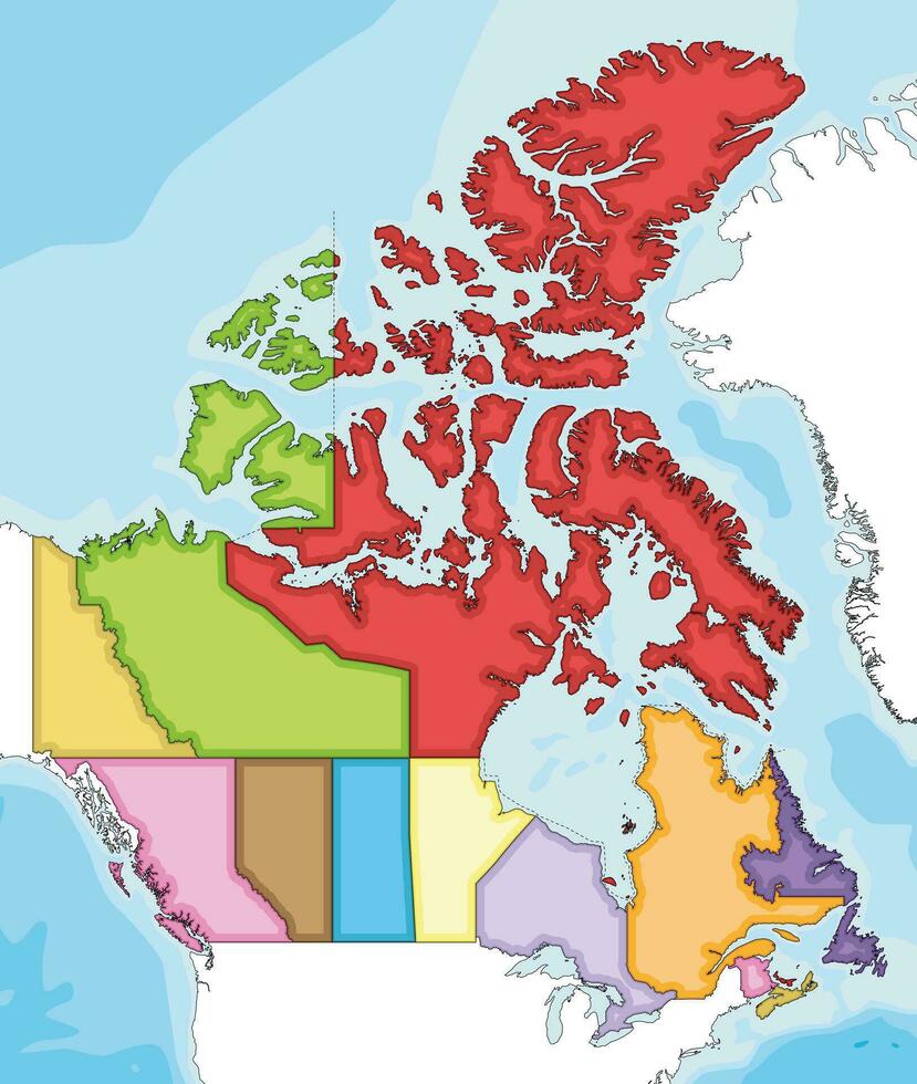 vector geïllustreerd blanco kaart van Canada met provincies en territoria en administratief divisies, en naburig landen en territoria. bewerkbare en duidelijk gelabeld lagen.