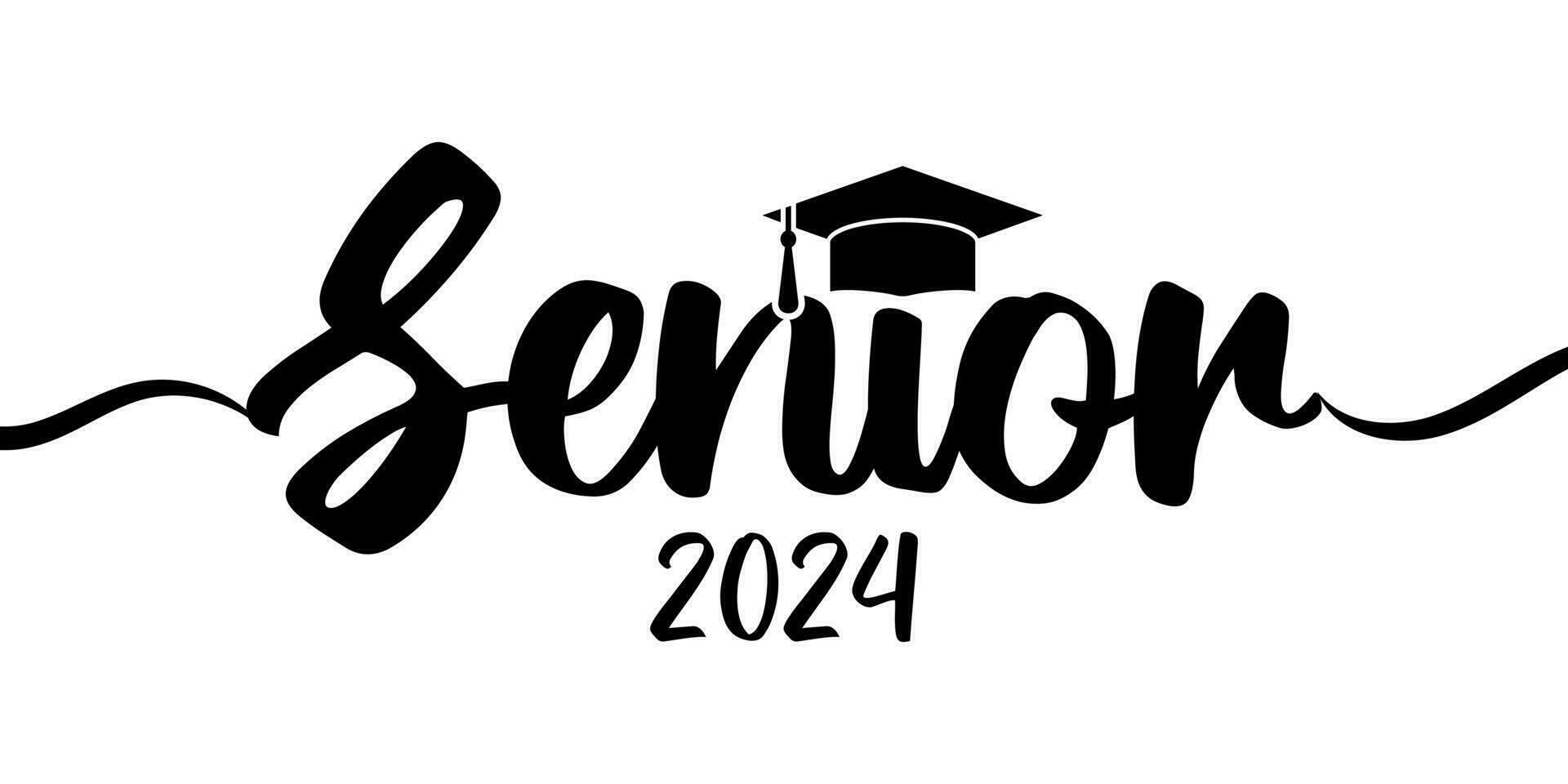 senior 2024 typografie. zwart tekst geïsoleerd op wit achtergrond. vector illustratie van een afstuderen klasse van 2024. grafiek elementen voor t-shirts, en de idee voor de teken