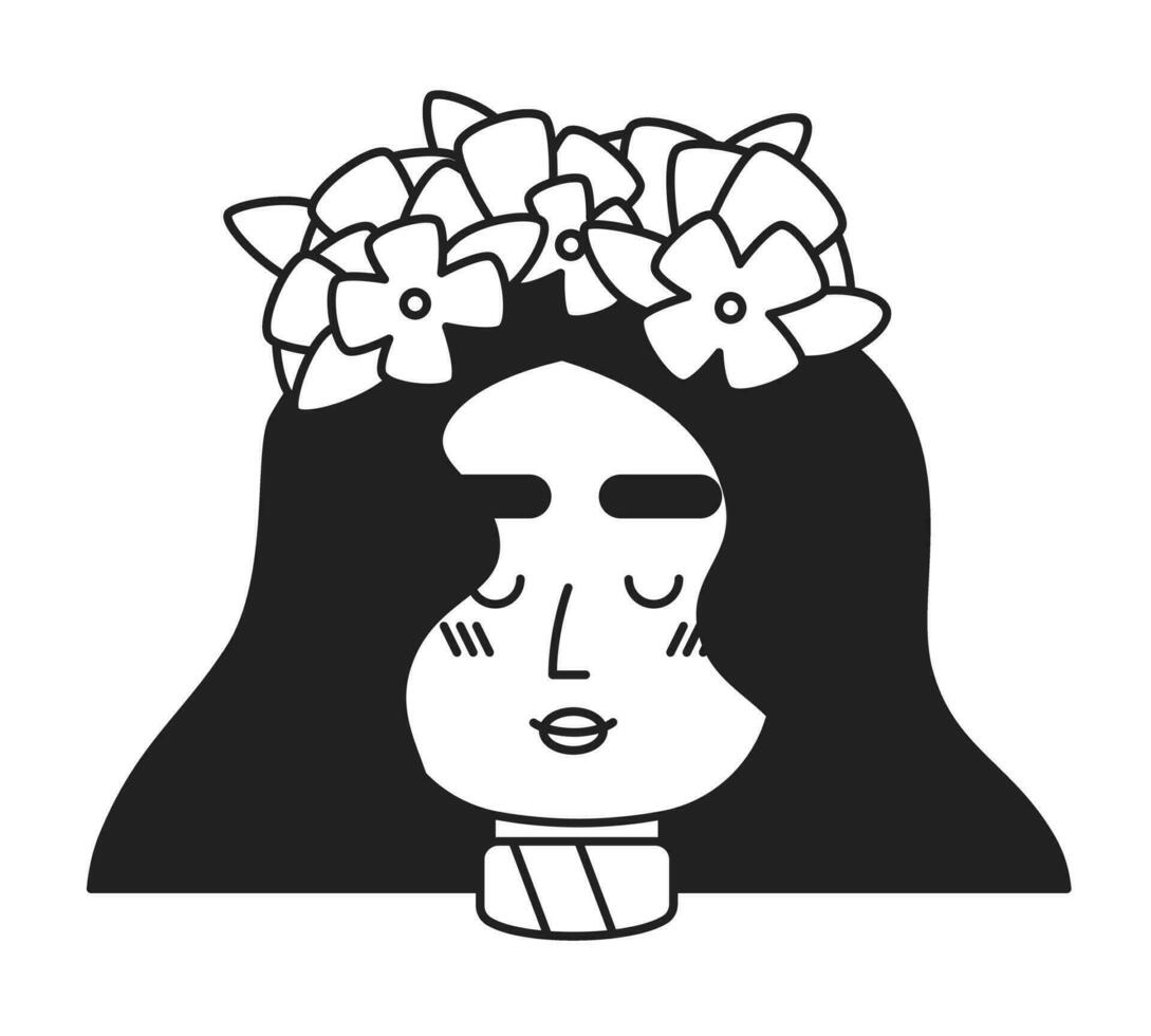 mooi brunette vrouw monochroom vlak lineair karakter hoofd. Gesloten ogen. bewerkbare schets hand- getrokken menselijk gezicht icoon. 2d tekenfilm plek vector avatar illustratie voor animatie