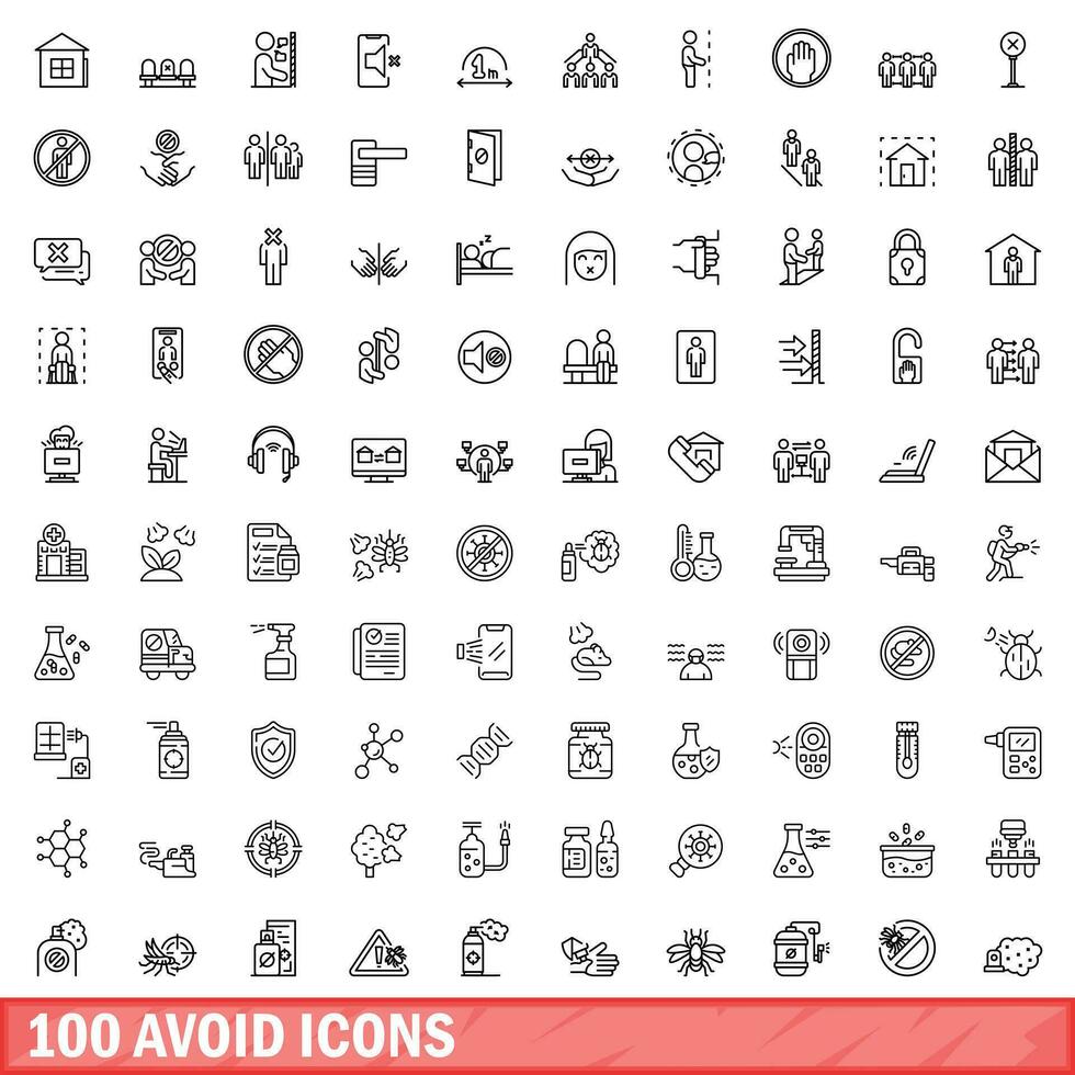 100 vermijden pictogrammen set, schets stijl vector