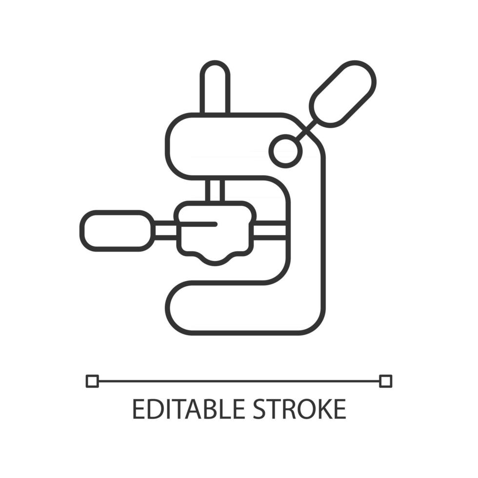 aanstampen espressomachine lineaire pictogram. professioneel koffiezetapparaat. barista-accessoires. dunne lijn aanpasbare illustratie. contour symbool. vector geïsoleerde overzichtstekening. bewerkbare streek