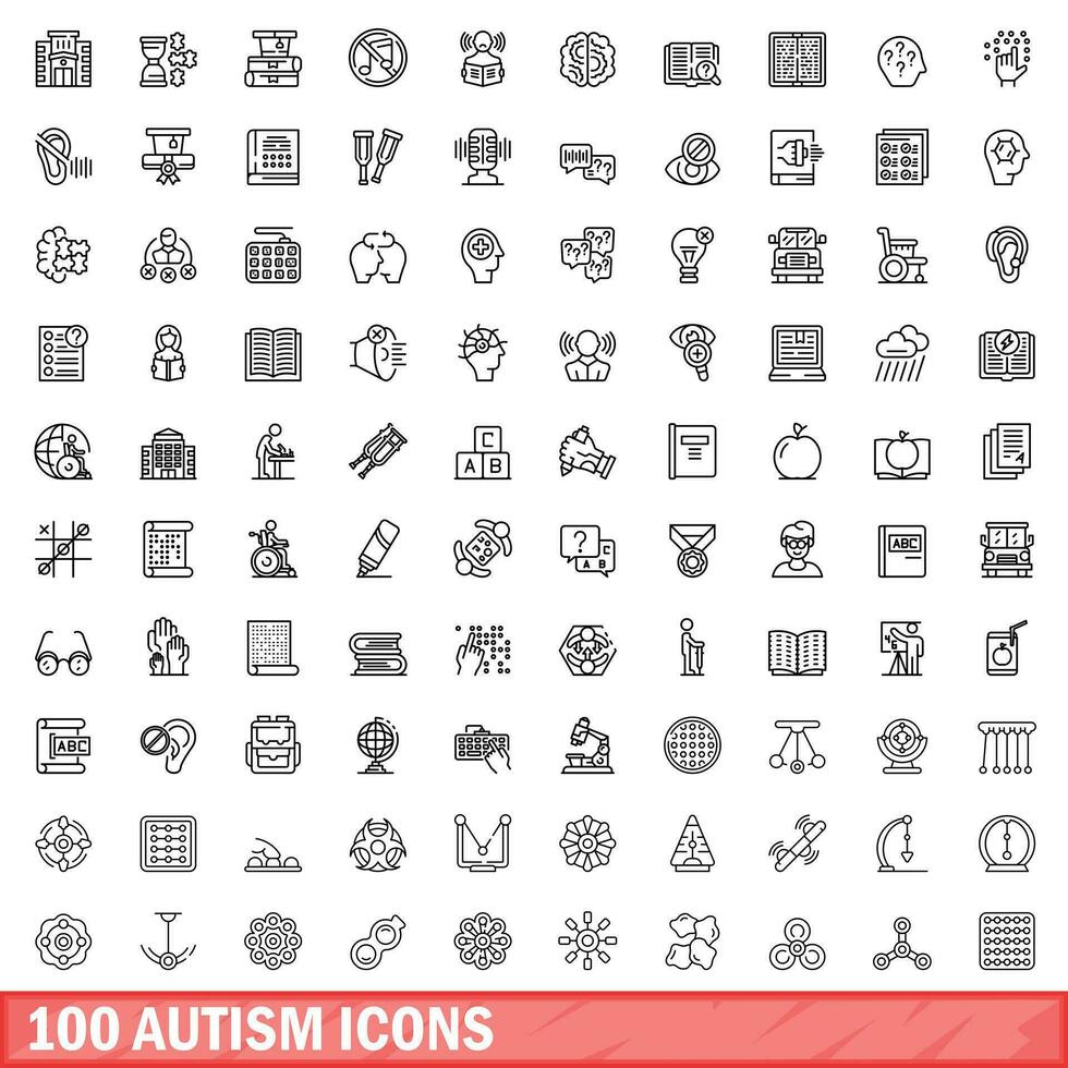 100 autisme pictogrammen set, schets stijl vector