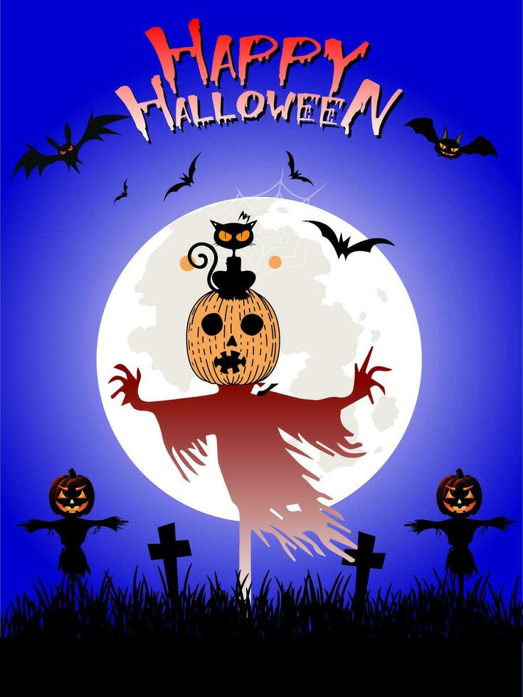 halloween dag festival pictogrammen voor spandoeken, kaarten, flyers, sociaal media achtergronden, enz. halloween illustratie. horizontaal banier met pompoenen Aan nacht achtergrond. vector