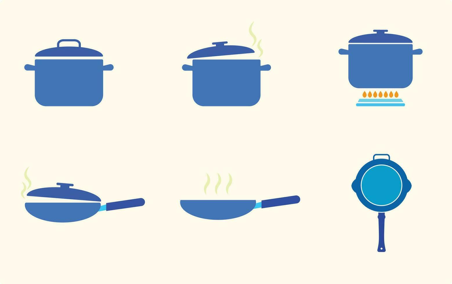 Koken gereedschap van pan, koken pot, kookgerei, voorraad pot, en wok icoon vector