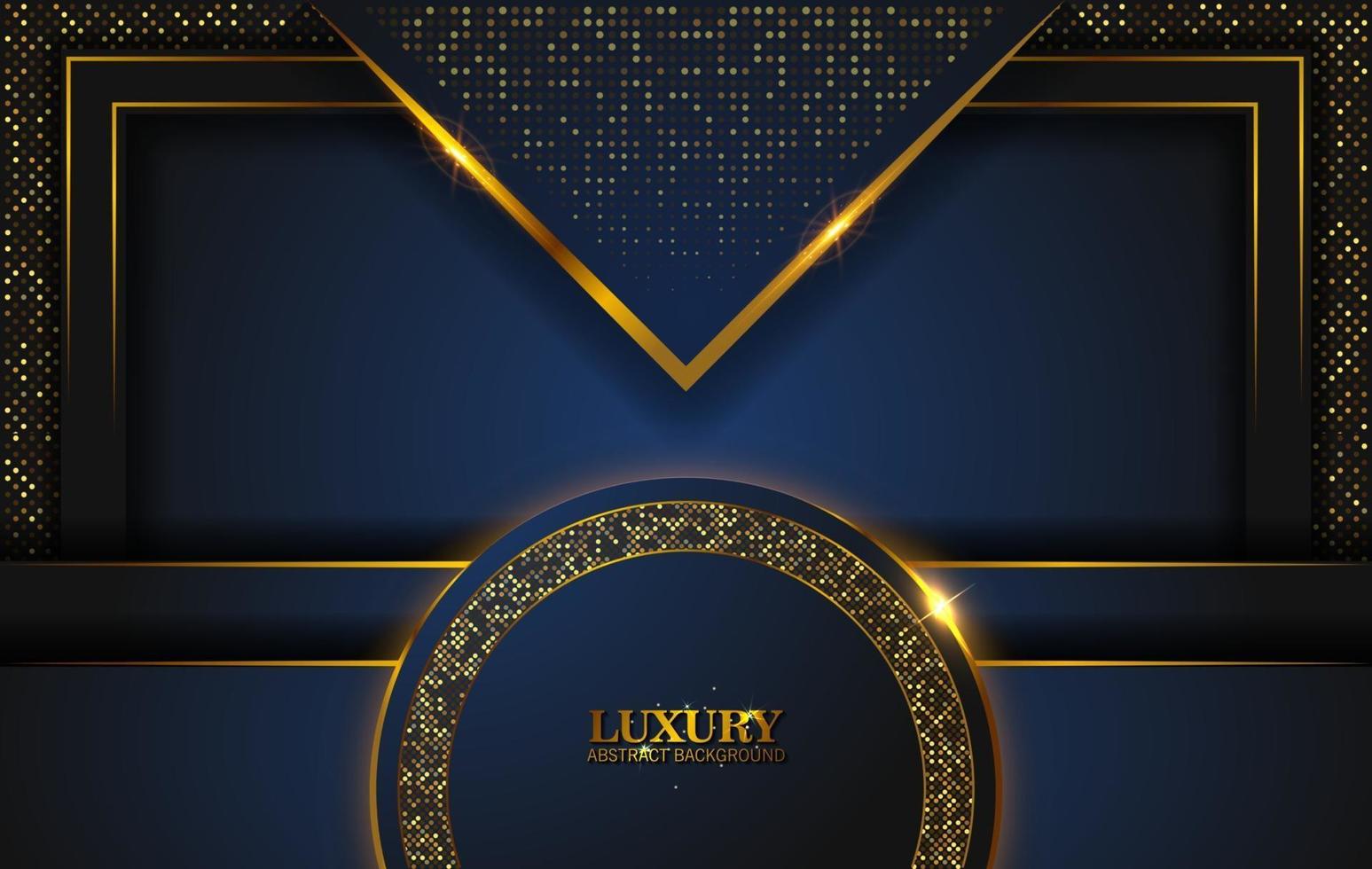 luxe abstracte, 3D-achtergrond met donkerblauwe papierlagen. elegante decoratie, geometrische vectorvorm, gouden glinsterende, glitter goud, sprankelende achtergrond. grafisch ontwerpelement. vector