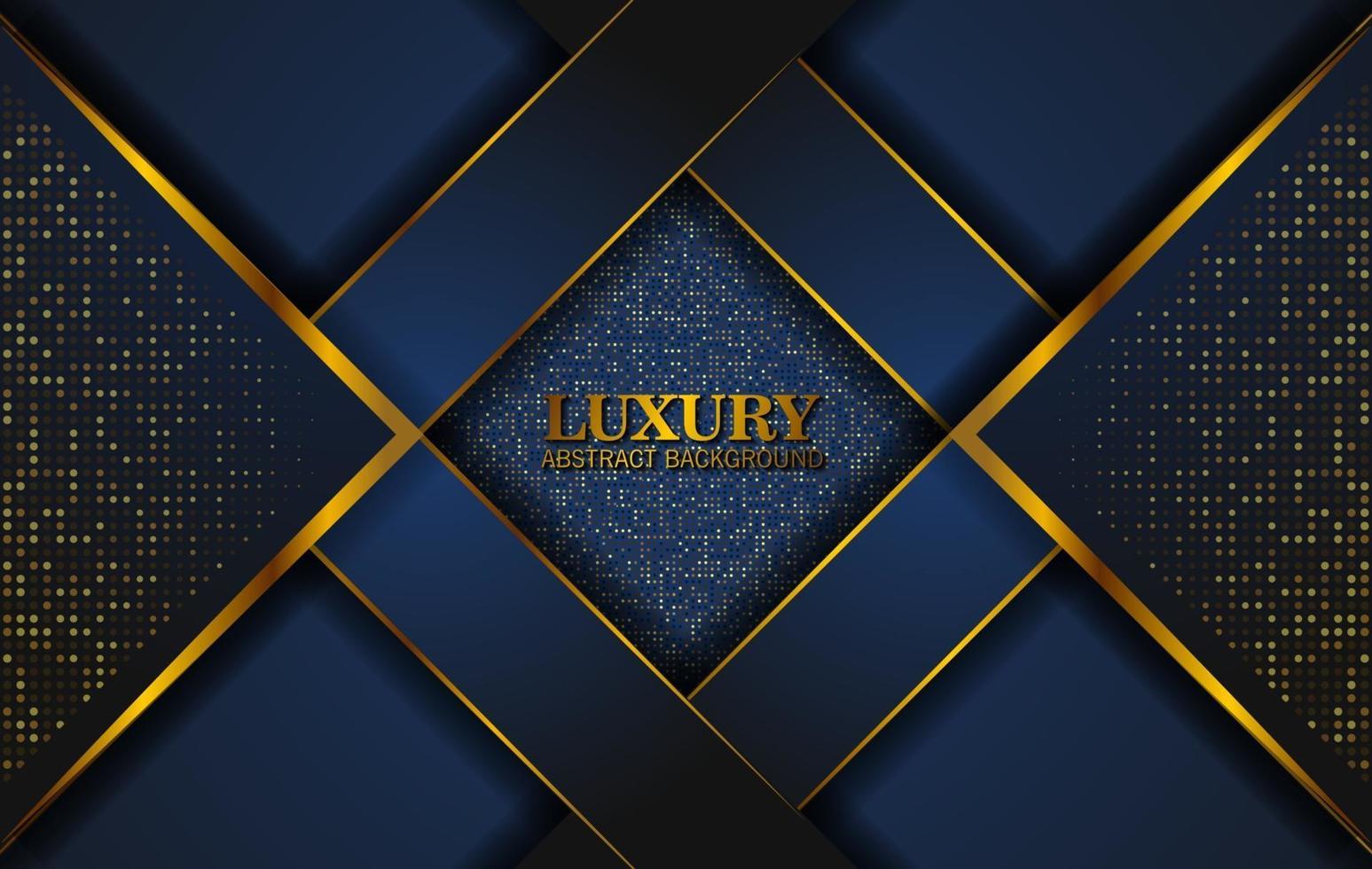 luxe abstracte, 3D-achtergrond met donkerblauwe papierlagen. elegante decoratie, geometrische vectorvorm, gouden glinsterende, glitter goud, sprankelende achtergrond. grafisch ontwerpelement. vector