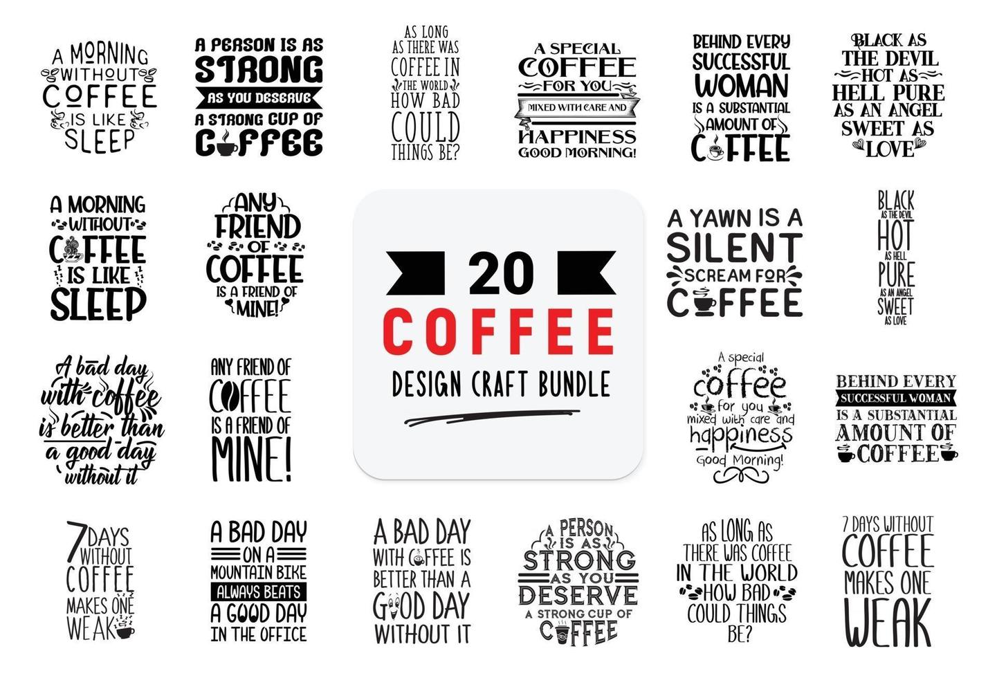 ambachtelijke ontwerpbundel met citaten over koffiebelettering. vector