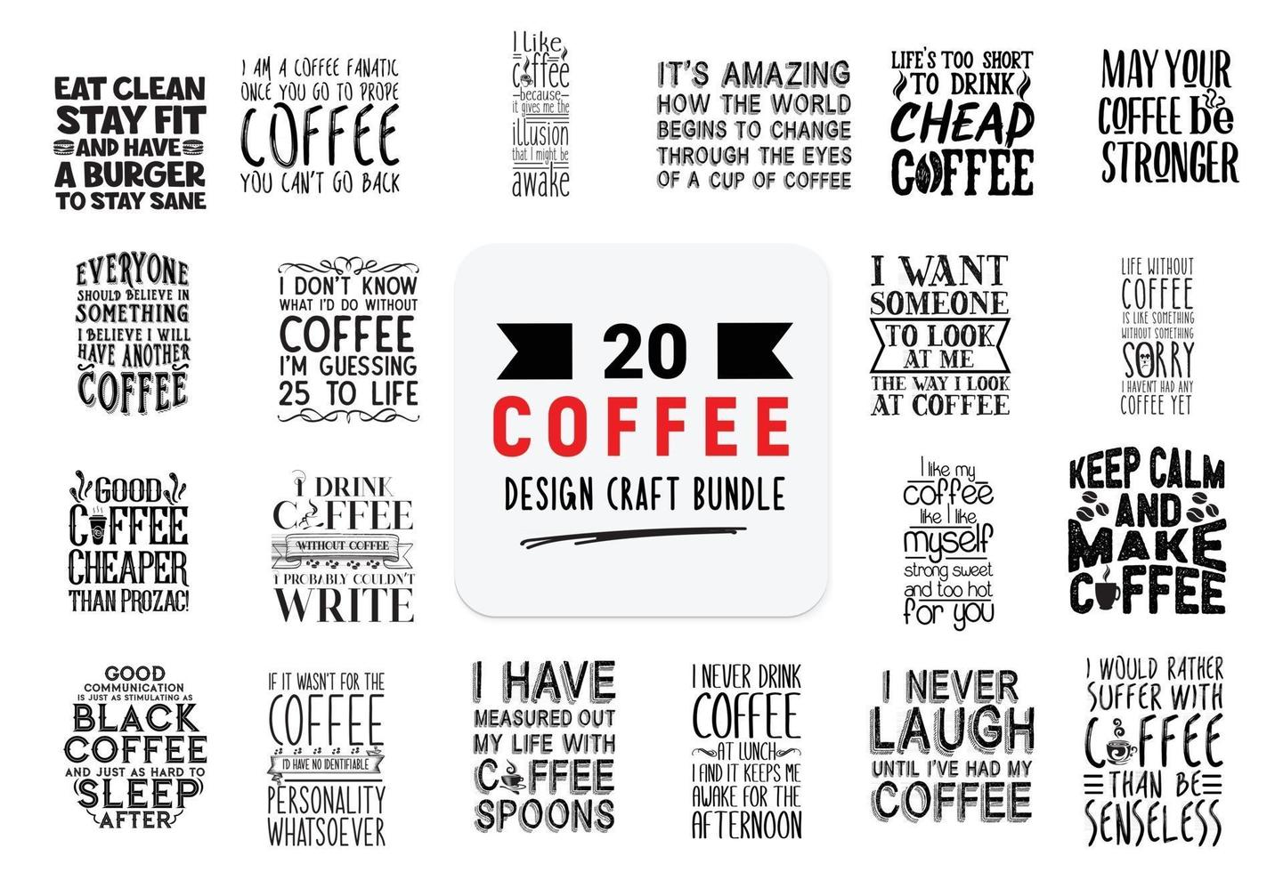 ambachtelijke ontwerpbundel met citaten over koffiebelettering. vector