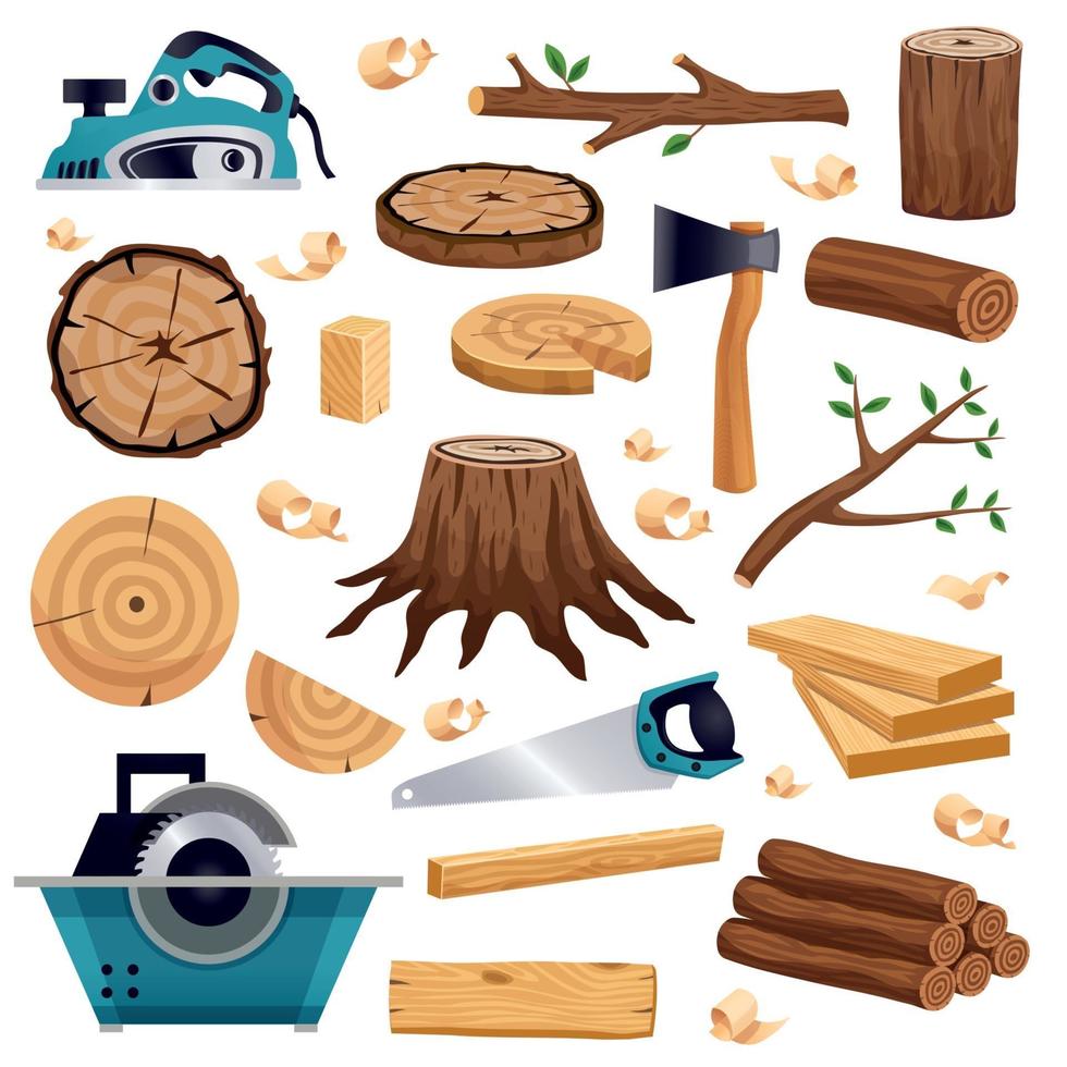 houtindustrie platte set vectorillustratie vector