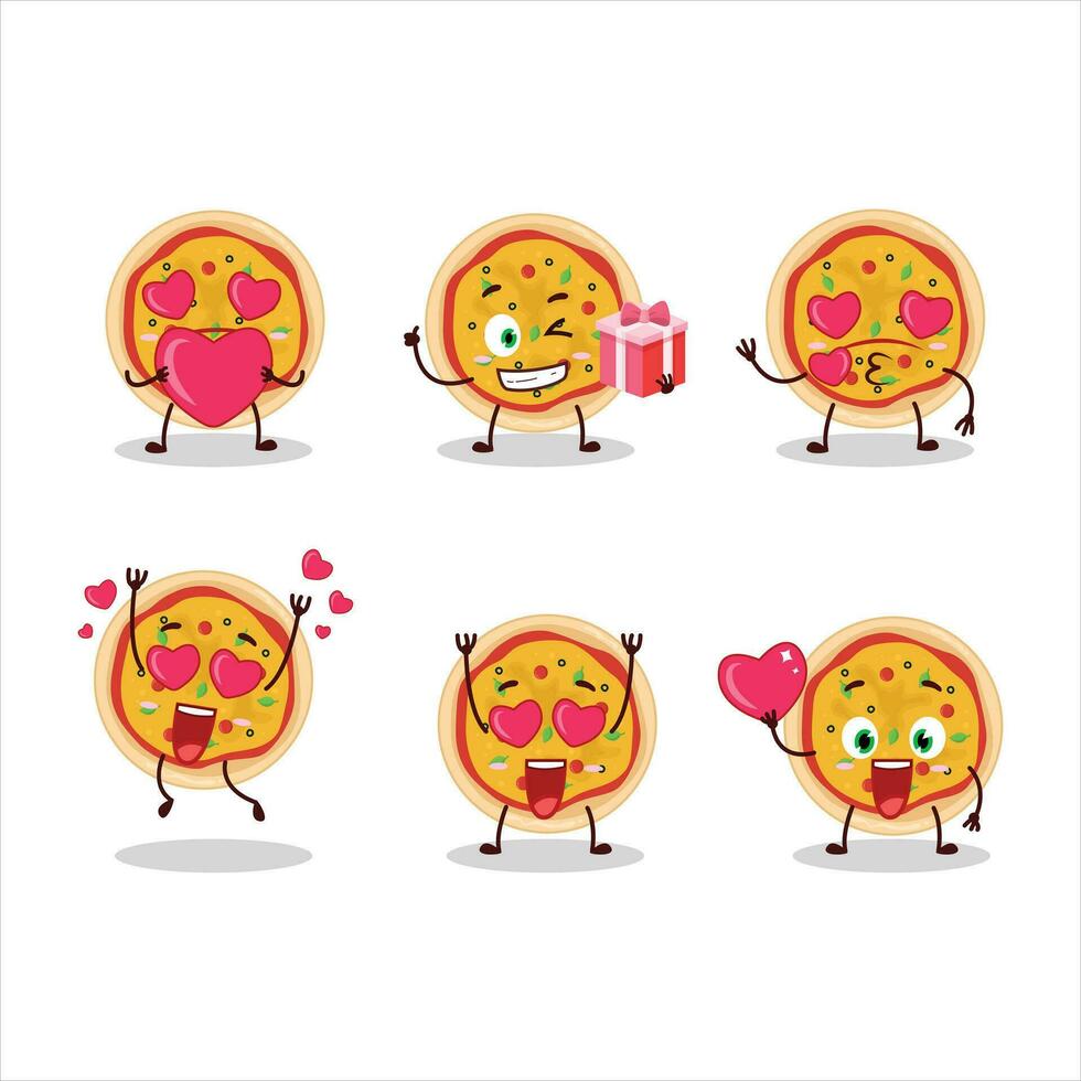 Grieks pizza tekenfilm karakter met liefde schattig emoticon vector