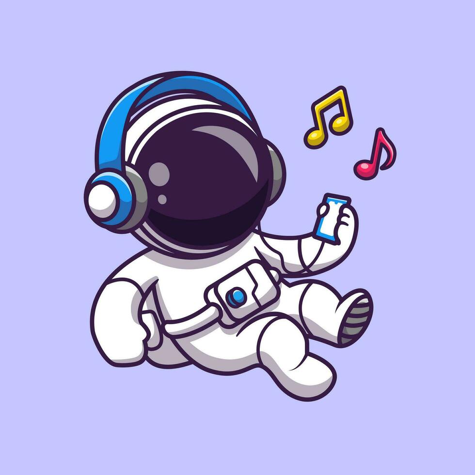 astronaut luisteren muziek- met koptelefoon tekenfilm vector icoon illustratie. wetenschap technologie icoon concept geïsoleerd premie vector. vlak tekenfilm stijl