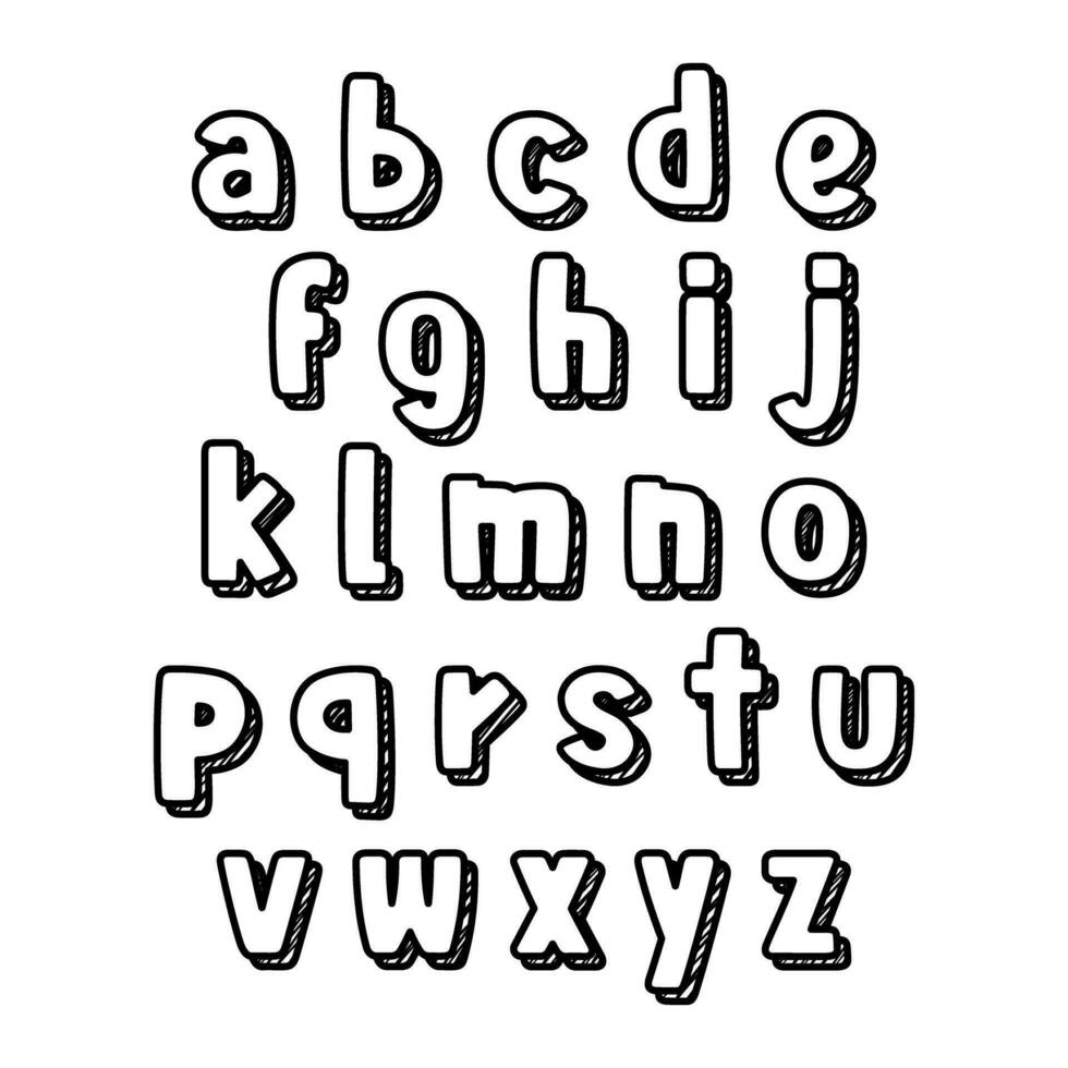 schattig alfabet kleine letters met schaduw. lief brief ontwerp voor decoratie. vector illustratie over brief.