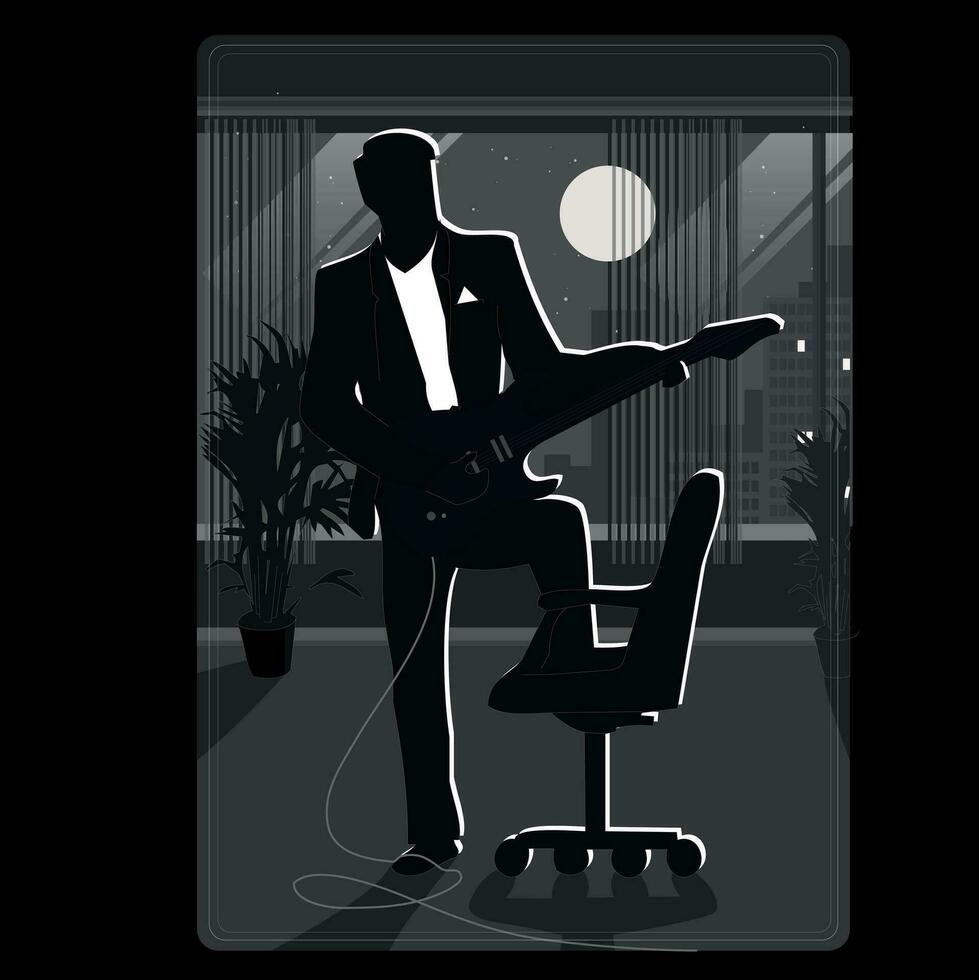 donker illustratie van een kantoor gitarist. burger silhouet kaart vector