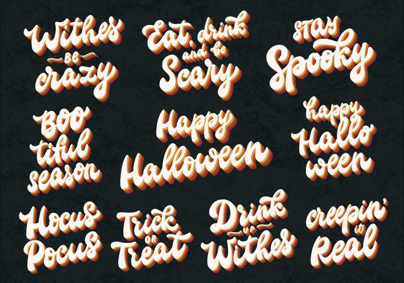 reeks van 10 halloween groovy citaten geïsoleerd Aan zwart getextureerde achtergrond voor stickers, afdrukken, kaarten, sublimatie, uitnodigingen, spandoeken, enz. eps 10 vector