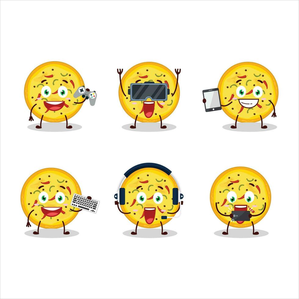 Mexicaans pizza tekenfilm karakter zijn spelen spellen met divers schattig emoticons vector