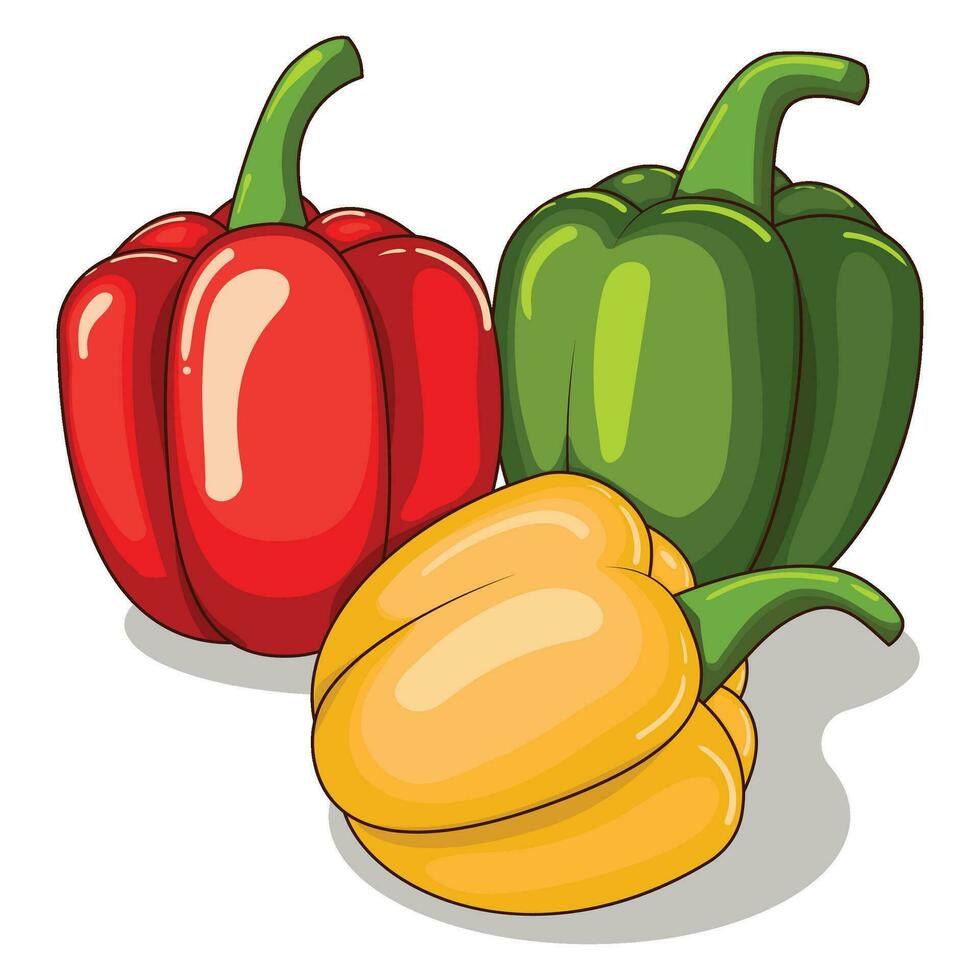 tekenfilm drie paprika in rood, groen en geel vector