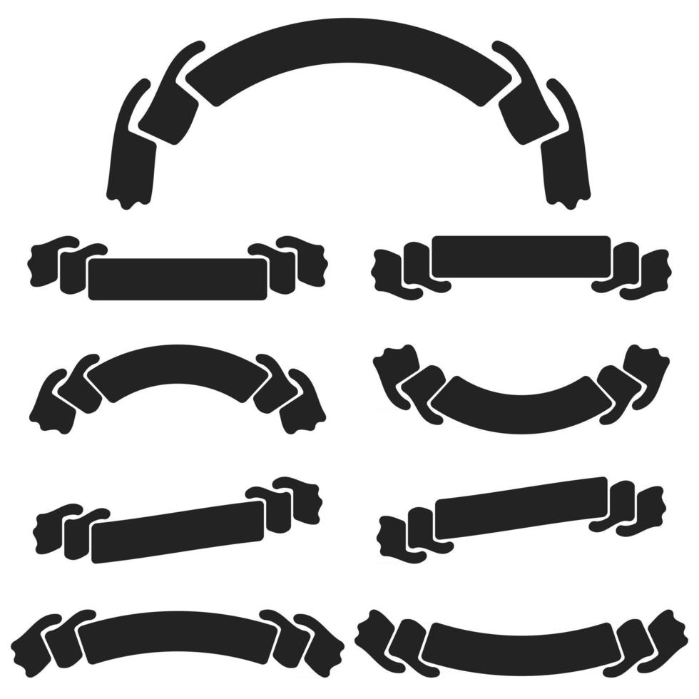 een set van platte zwarte geïsoleerde silhouetten van stroken banners op een witte achtergrond vector