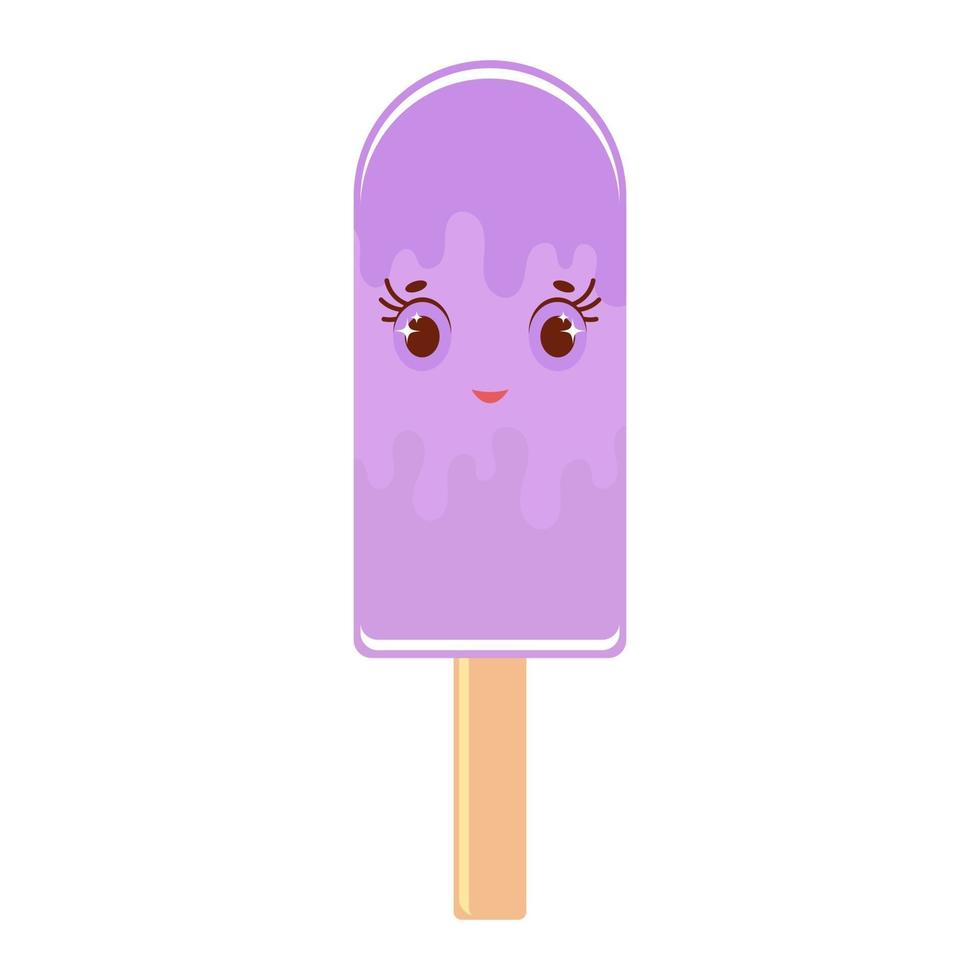 egale kleur geïsoleerde cartoon popsicle paars. op een houten stok. op een witte achtergrond. vector