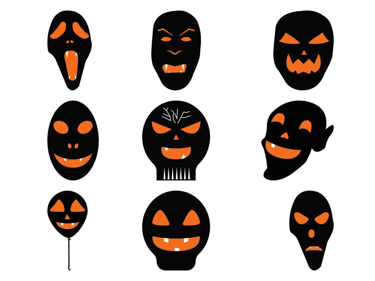 reeks van halloween eng verschrikking zwart masker vlak ontwerp vector