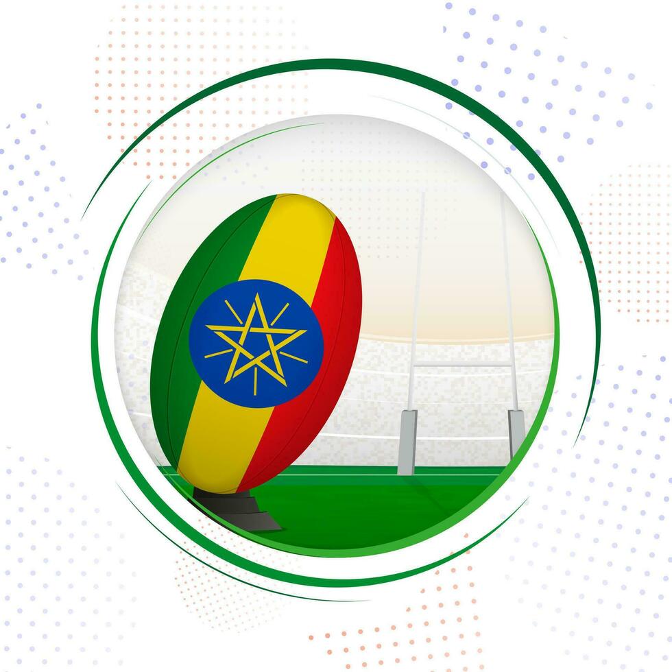 vlag van Ethiopië Aan rugby bal. ronde rugby icoon met vlag van Ethiopië. vector