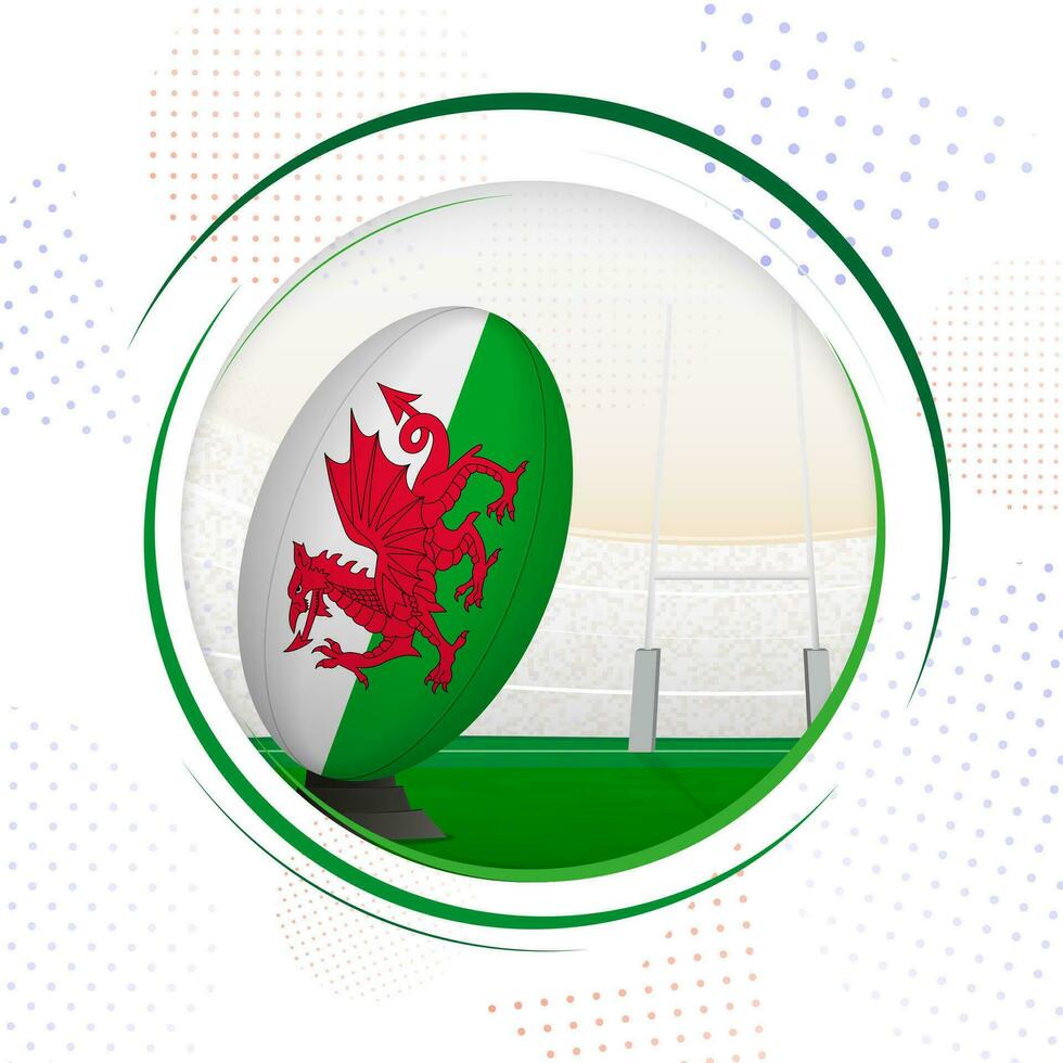 vlag van Wales Aan rugby bal. ronde rugby icoon met vlag van Wales. vector