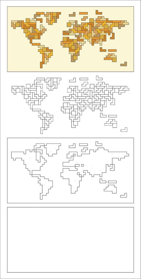 cnc laser snijdend wereld kaart puzzel vector illustratie