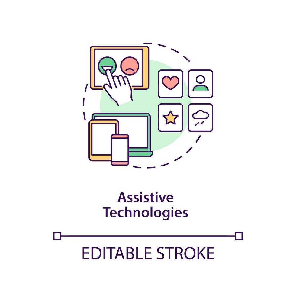 ondersteunende technologieën concept icoon. autistisch gedrag behandeling abstracte idee dunne lijn illustratie. het vergroten van sociale interacties. vector geïsoleerde omtrek kleur tekening. bewerkbare streek