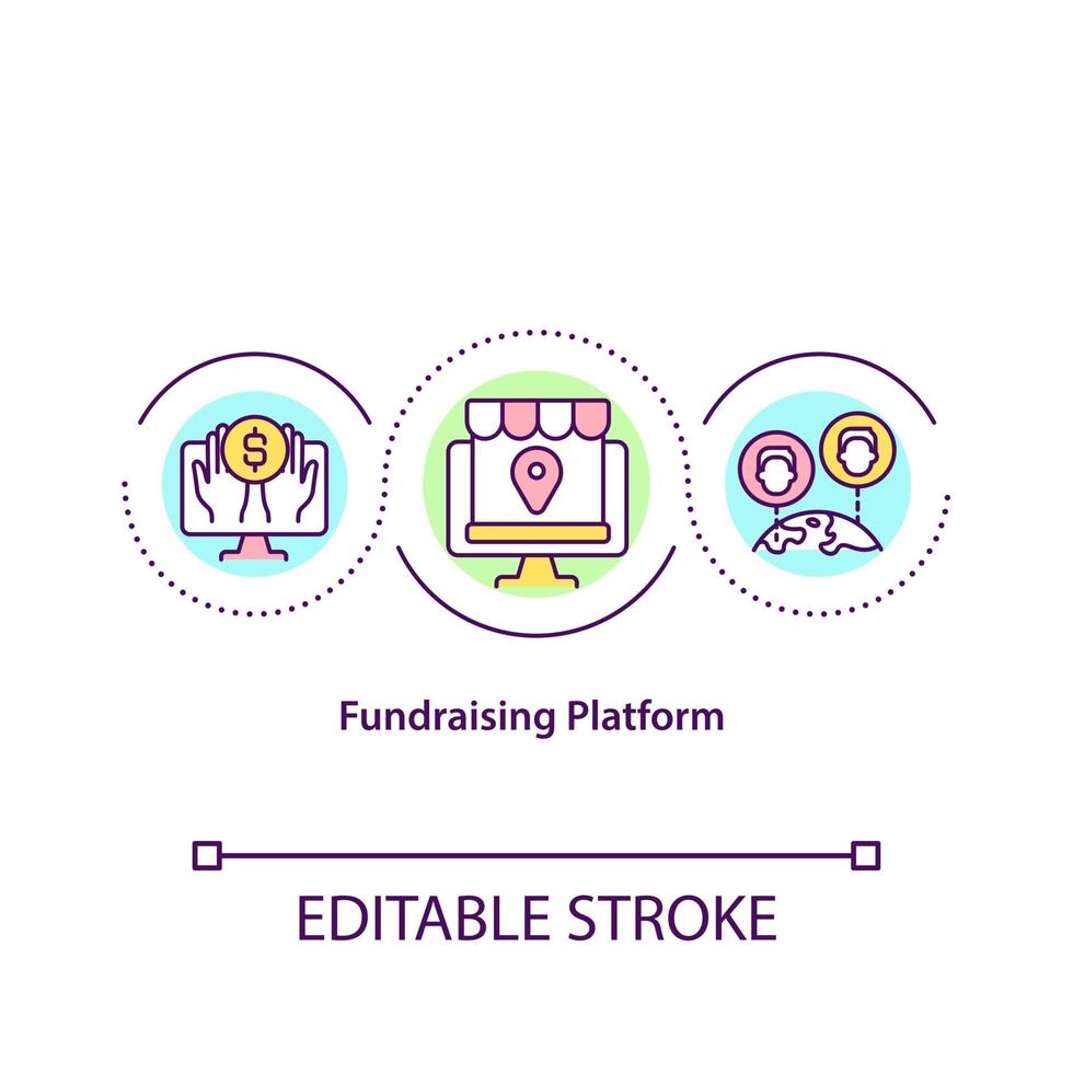 fondsenwerving platform concept icoon. plek om investeringen te verzamelen voor toekomstige projecten. liefdadigheid toepassing idee dunne lijn illustratie. vector geïsoleerde omtrek kleur tekening. bewerkbare streek