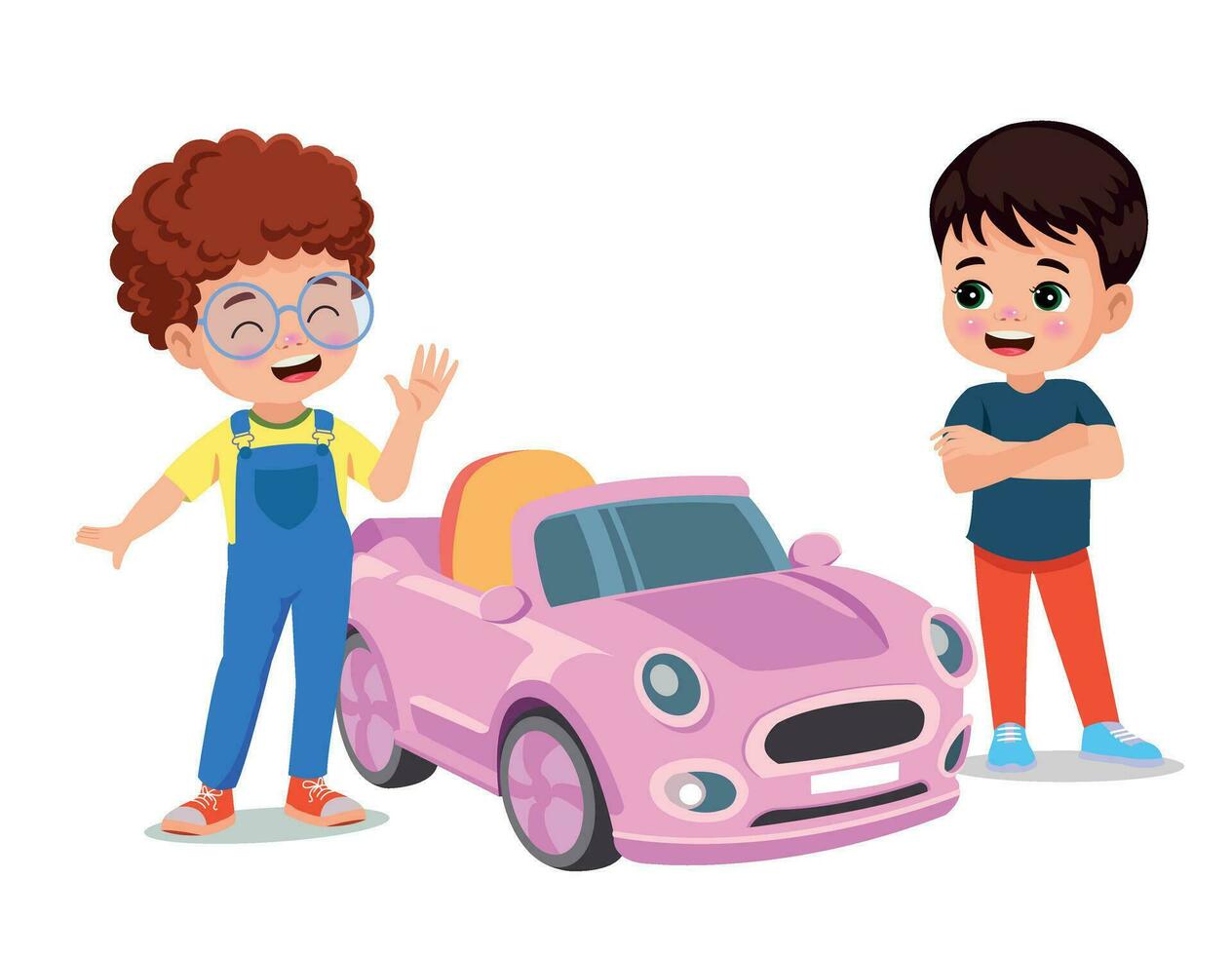 schattig jongen het rijden een speelgoed- elektrisch auto vector tekenfilm illustratie geïsoleerd Aan wit achtergrond