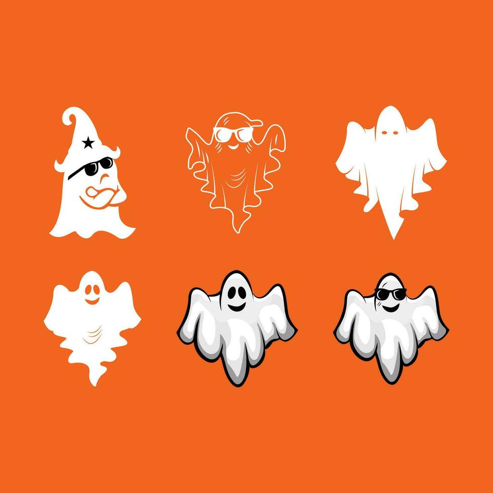 reeks van boe geesten. vliegend fantomen. halloween eng spookachtig monsters. schattig tekenfilm spookachtig karakters. vakantie silhouetten. hand- getrokken modieus vector illustratie.