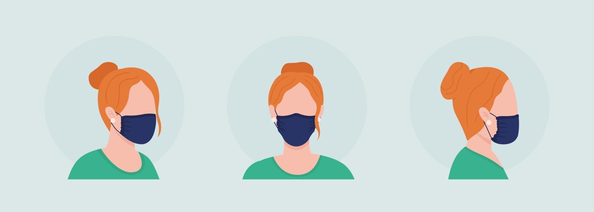 draag een masker met verzamelde zijkanten semi-egale kleur vector avatar karakterset