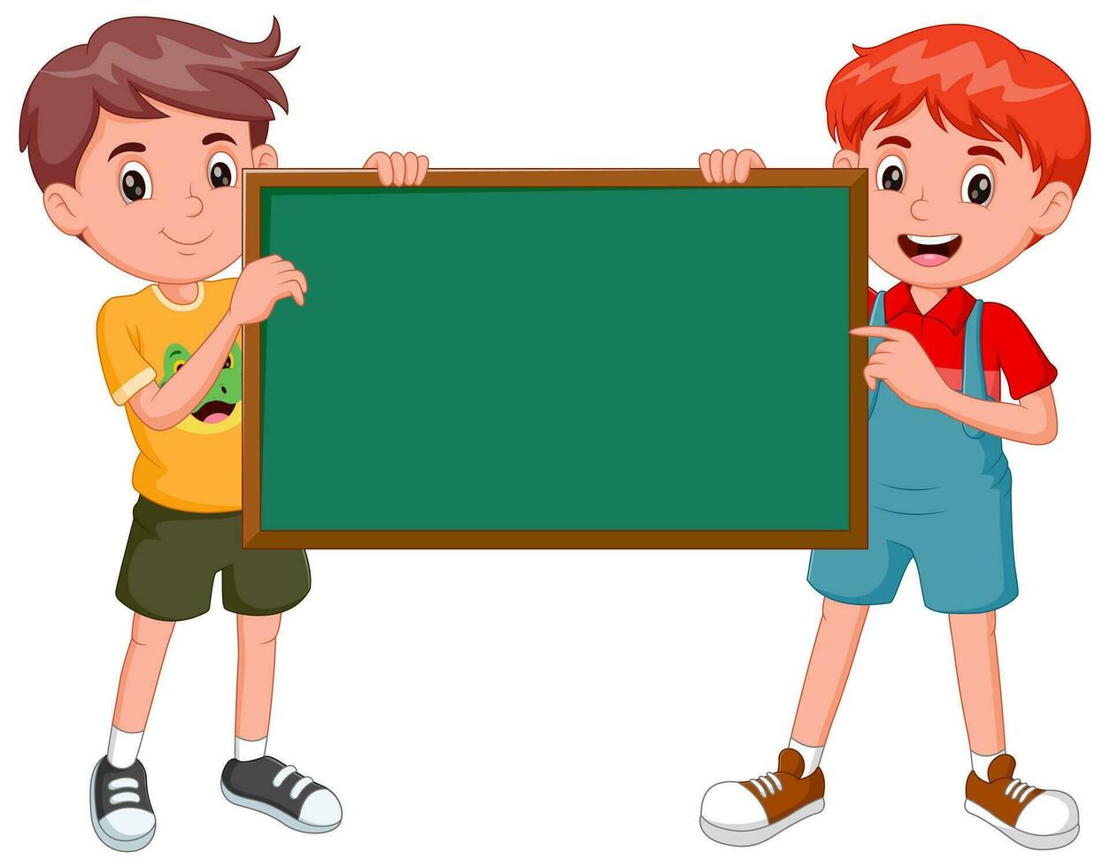 illustratie van schattig kinderen Holding een groen bord Aan een wit achtergrond. vector illustratie
