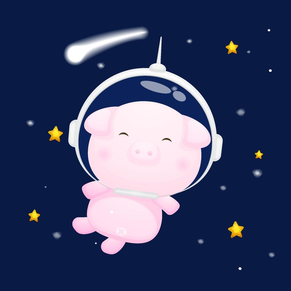 schattig varkentje met astronautenhelm. dierlijk beeldverhaalkarakter premium vector