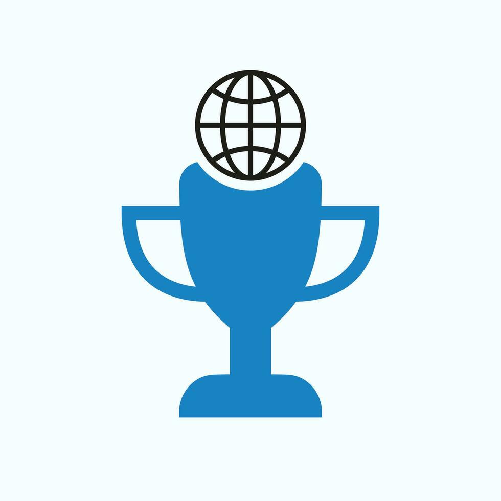 wereld kampioenschap trofee logo ontwerp concept met globaal en trofee icoon vector
