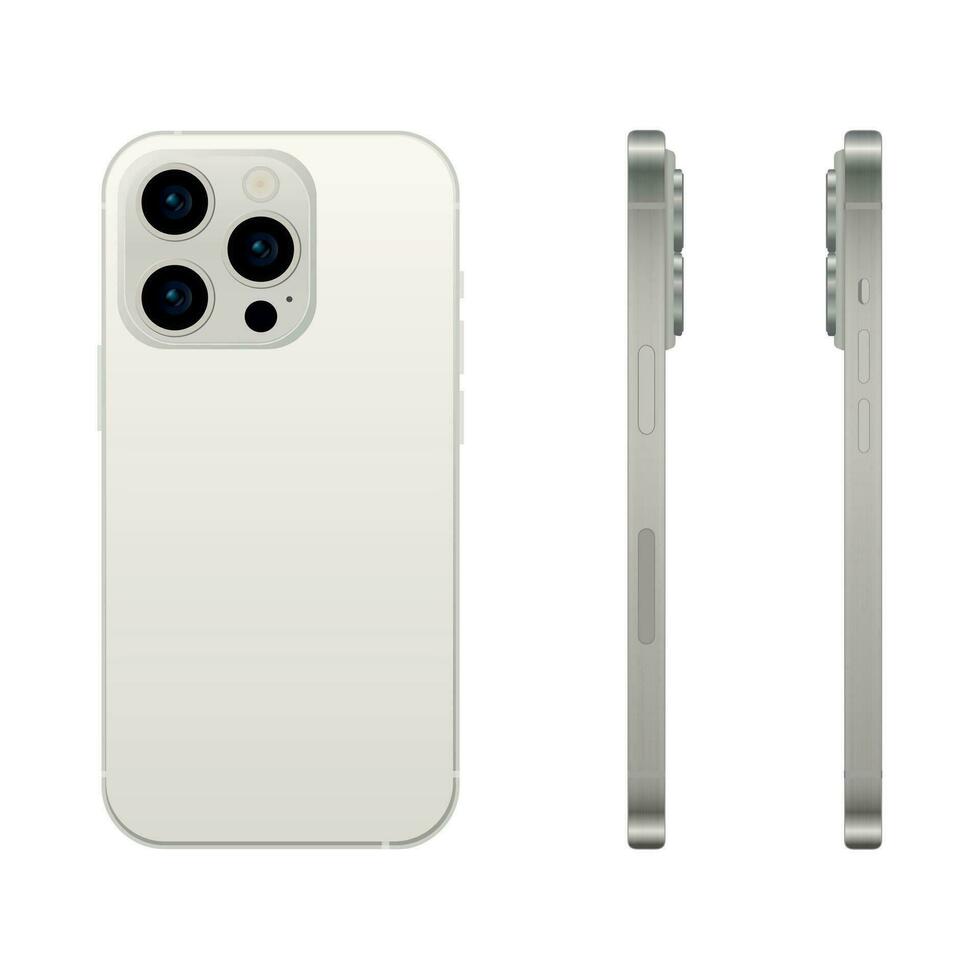 nieuw wit titanium smartphone model- 15 pro, mockup sjabloon Aan wit achtergrond - vector