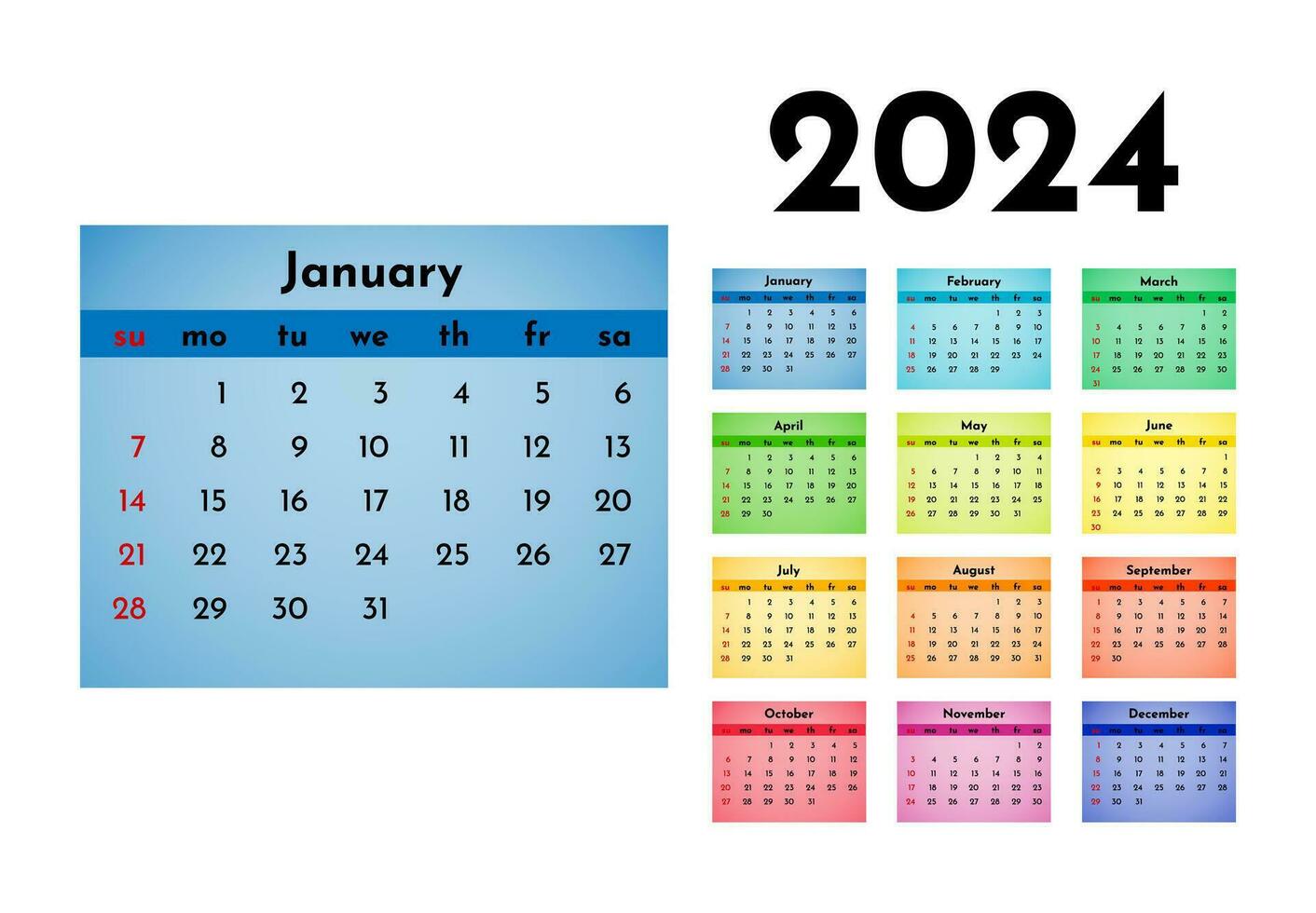 kalender voor 2024 geïsoleerd Aan een wit achtergrond vector