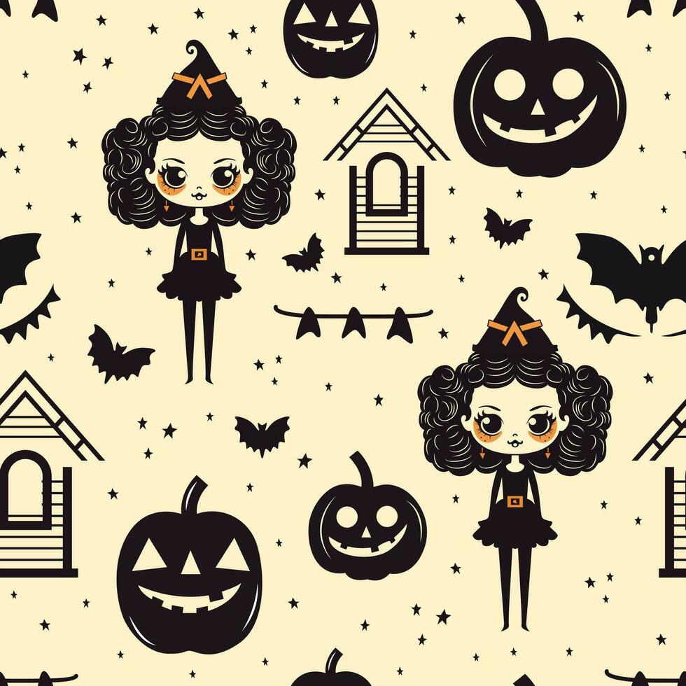 verheffen uw halloween projecten met pompoen, heks, en knuppel patroon ontwerp. perfect voor spookachtige, feestelijk creativiteit. vector