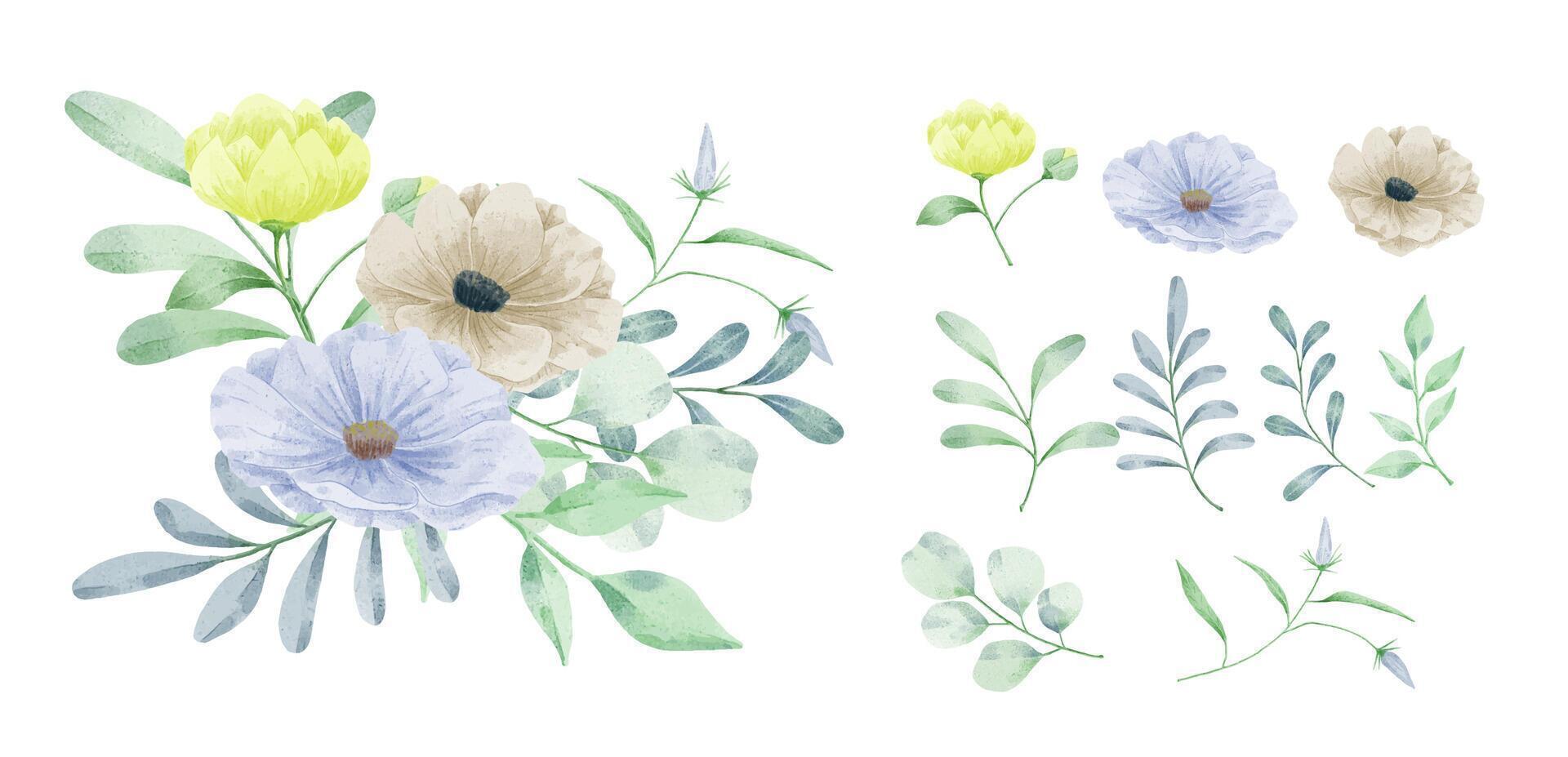 een set bloemen geschilderd in aquarel vector