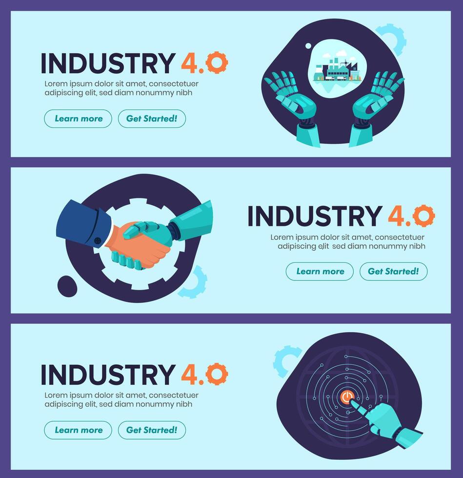 industrie 4.0 banner met robotarm slimme industriële revolutie vector