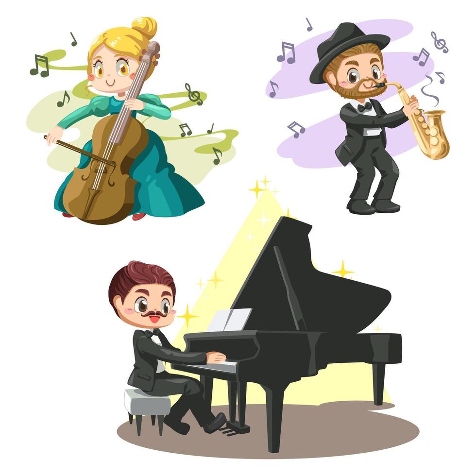 set van muzikant band van klassieke muziek in cartoon vector